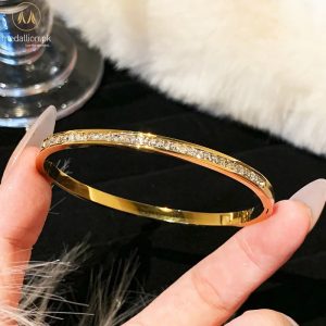 Titanium Steel Gold Plated Inlaid Cubic Zirconia Bracelet/Bangle