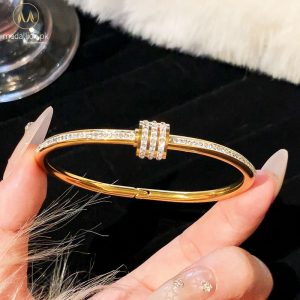 Titanium Steel Gold Plated Barrel Zircon Bracelet/Bangle
