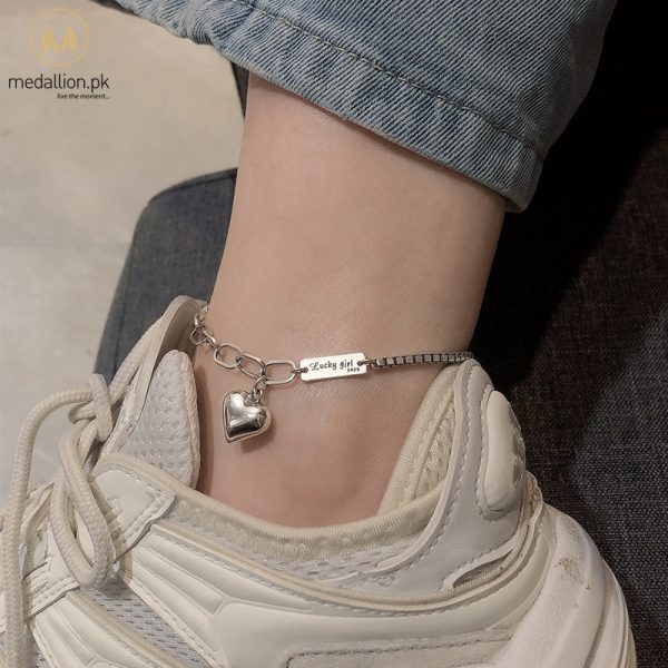 Stainless Steel Big Heart Lucky Girl Chain Anklet