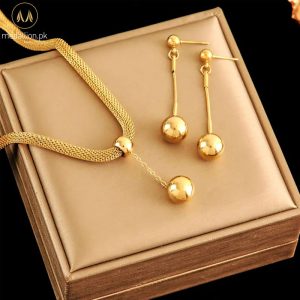 316L Stainless Steel Gold Plated Bead Ball Jewelry Set