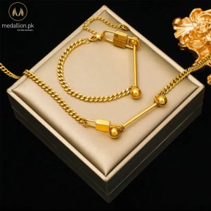 316L Stainless Steel Gold Plated Lock Bead Jewelry Set