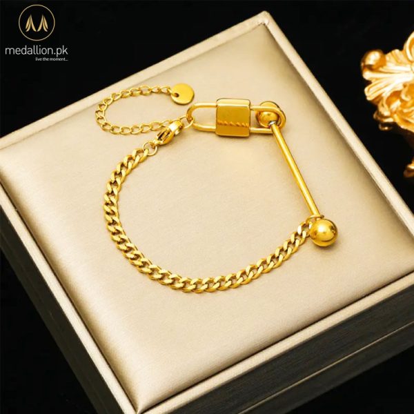 316L Stainless Steel Gold Plated Lock Bead Jewelry Set