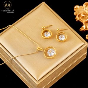316L Stainless Steel Gold Plated Big Zircon Jewelry Set