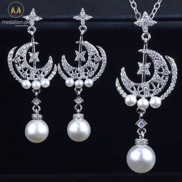 925 Sterling Silver Pearl AAA Zircon Jewelry Set