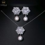 Luxury Platinum Plated Flower Shape AAA+ Cubic Zirconia Jewelry Set