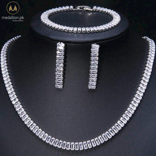 Luxury Platinum Plated Rectangle AAA+ Cubic Zirconia Jewelry Set Luxury Platinum Plated Rectangle AAA+ Cubic Zirconia Jewelry Set
