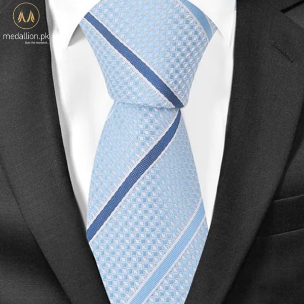 100% Polyester Premium Quality Sky Blue Stripped Tie 100% Polyester Premium Quality Sky Blue Stripped Tie