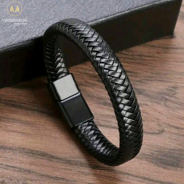 Black & Brown PU Leather Braided Men Bracelet
