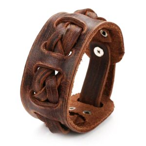 Brown Genuine Leather Braided Wrap Around Men Bracelet