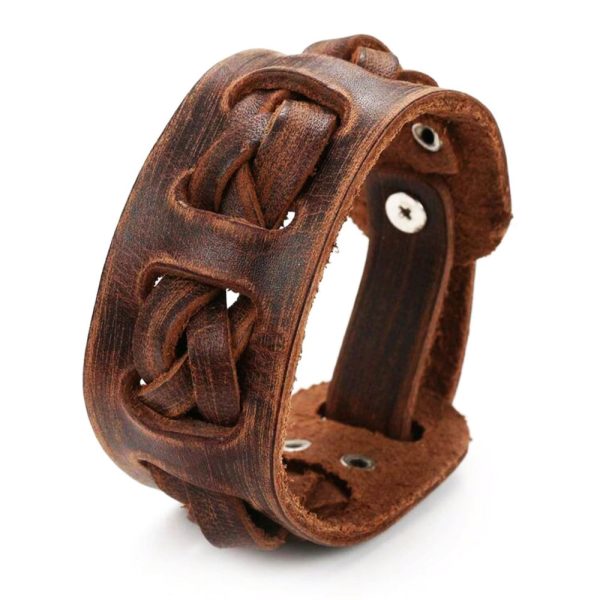 Brown Genuine Leather Braided Wrap Around Men Bracelet