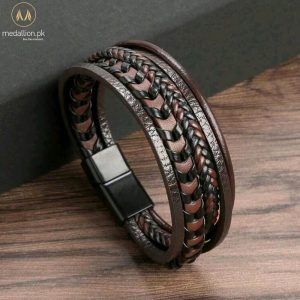 Brown PU Leather Multilayer Magnetic Buckle Men Bracelet