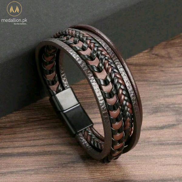 Brown PU Leather Multilayer Magnetic Buckle Men Bracelet