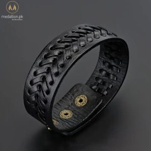 Genuine Cowhide Leather Black Color Men Bracelet