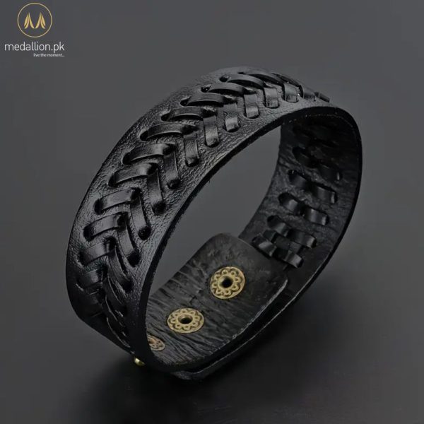 Genuine Cowhide Leather Black Color Men Bracelet
