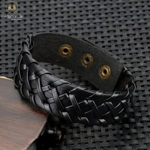 Genuine Cowhide Leather Black Color Men Bracelet