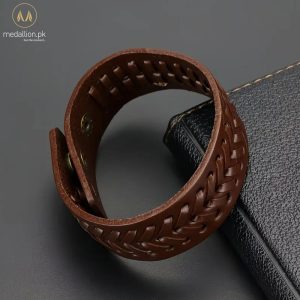 Genuine Cowhide Leather Brown Color Men Bracelet